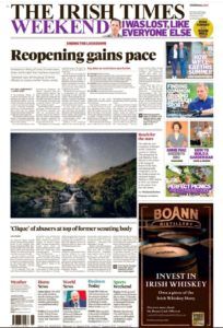 Front page of The Irish Times on 30th May 2021 showing the winner of the DIAS astrophotography competition
